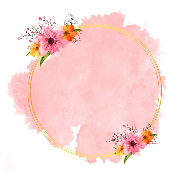Kreisförmiger Rahmen mit Blumen auf rosa Aquarell — Stockvektor