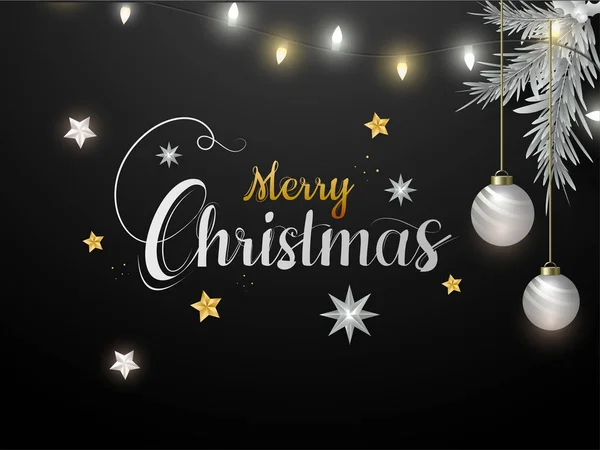Καλλιγραφία Καλά Χριστούγεννα κείμενο διακοσμημένα με αστέρια, κρέμονται β — Διανυσματικό Αρχείο