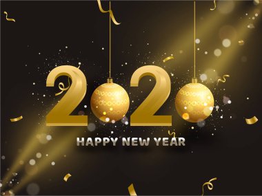 Kahverengi ışıklandırma efektine takılı 3d Altın 2020 metin