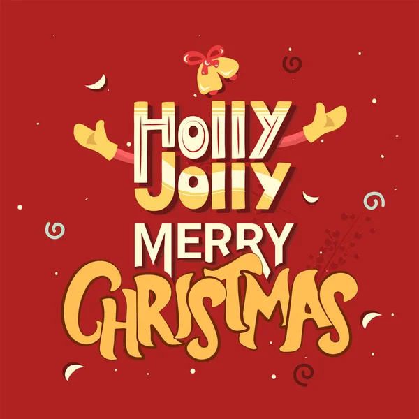Testo bianco e giallo Holly Jolly Buon Natale a braccia aperte — Vettoriale Stock