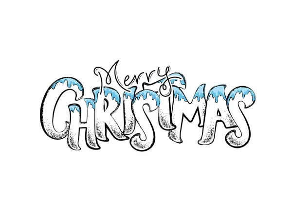 Doodle Style Calligrafia Testo Buon Natale con gocciolamento blu — Vettoriale Stock