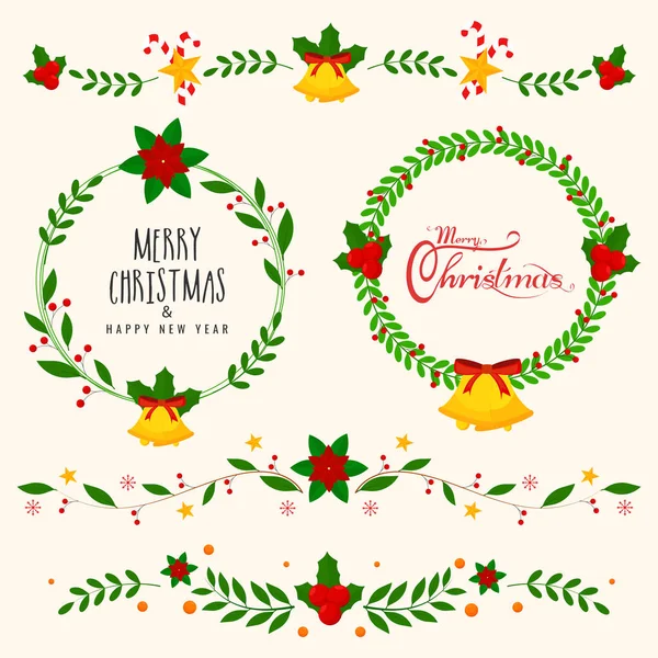 メリークリスマスのための円形のフレームと花グリーティングカードのデザイン — ストックベクタ
