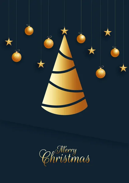 創造的な黄金のクリスマスツリーとメリークリスマステンプレートのデザイン, — ストックベクタ