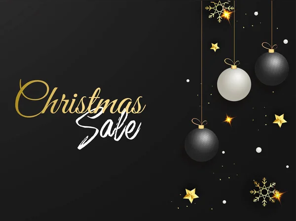 Kerst Verkoop Affiche Ontwerp versierd met opknoping Baubles, Gol — Stockvector