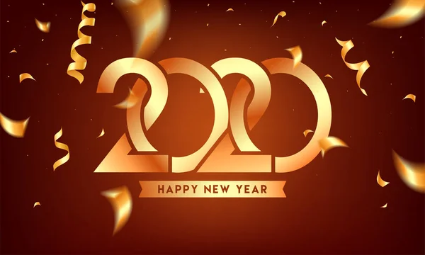 Golden 2020 Feliz Año Nuevo Texto y Cinta Confetti Decorado en — Archivo Imágenes Vectoriales