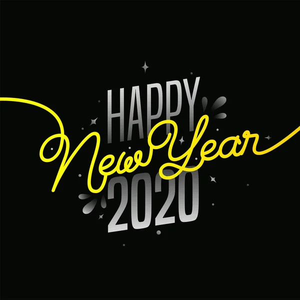 Grau-gelber Text des frohen neuen Jahres 2020 auf schwarzem Hintergrund. — Stockvektor
