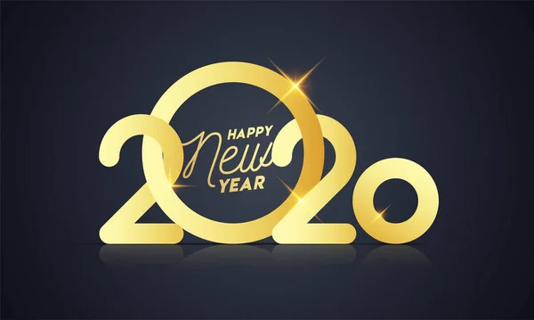 Golden Happy New Year 2020 Text with Lights Effect on Black Back — Stock Vector