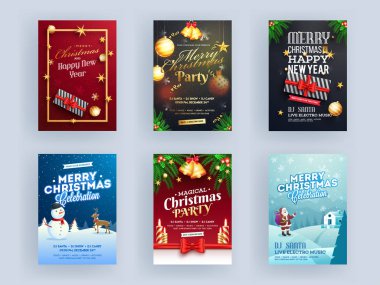 Merry Christmas & Happy New Year Celebration Template or Flyer D clipart