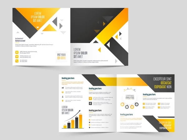 Business Bi-Fold Brochure, Template or Cover Design in Front and — Stockový vektor