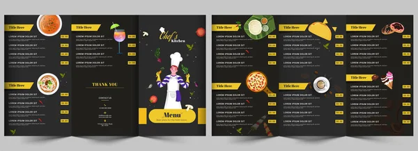 Carte de menu de cuisine du chef mise en page avec différents aliments délicieux et — Image vectorielle