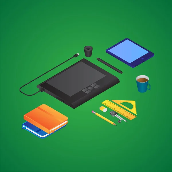 3D Render of Designing tools like Pen Tab with Benchmark, Bo — стоковый вектор