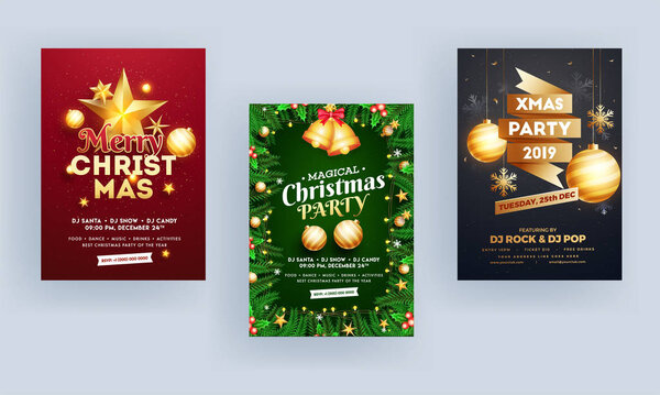 Merry Christmas Party Invitation Card Design with Xmas Festival 