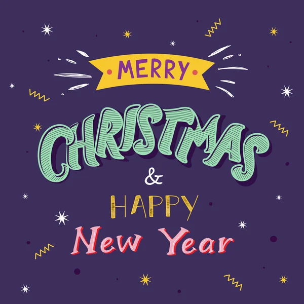 Joyeux Noël coloré & Bonne année texte avec des étoiles sur Pur — Image vectorielle