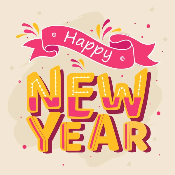 Flat Style Happy New Year Text on Beige Background. — Stock Vector