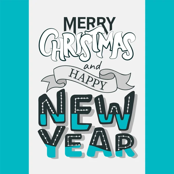 Feliz Navidad y Feliz Año Nuevo Texto en Blanco y Turquesa B — Archivo Imágenes Vectoriales