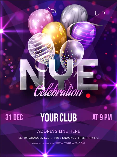 NYE Celebration Invitation, Template or Flyer Design with Balloo — Stock Vector