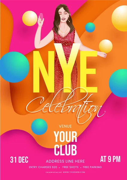 Nye Celebration Template or Flyer Design with Modern Young Girl — Stockový vektor