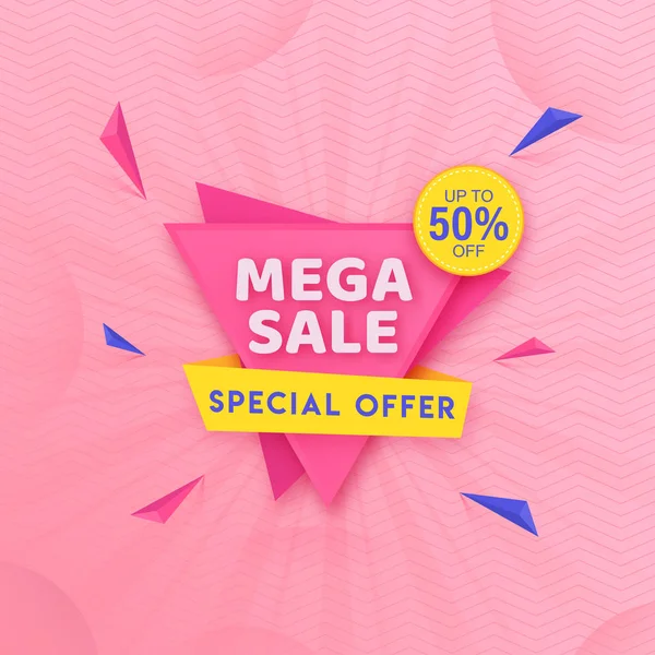 Mega Sale Poster Design with 50% Discount Offer and Geometric El — Stock Vector