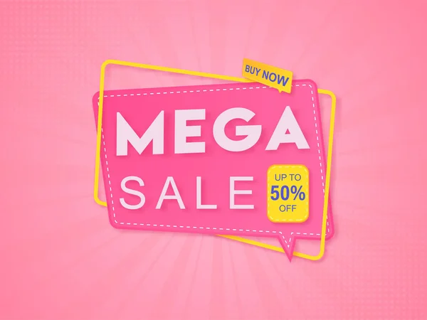 Tot 50% Korting Aanbieding voor Mega Sale Sticker of Label op Pink — Stockvector