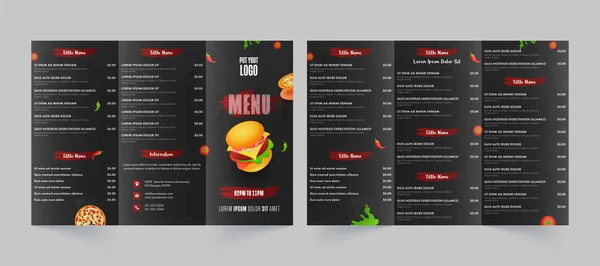 Widok z przodu i z tyłu Fast Food Menu Card dla restauracji i Ca — Zdjęcie stockowe