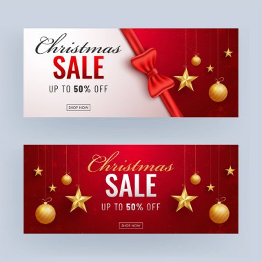 Different Style Christmas Sale Header or Banner Design with 50% 