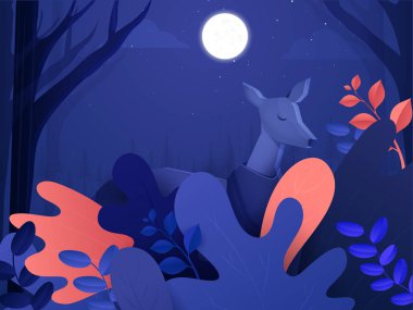 Çizgi film Hayvan Geyiği Dolunayla Güzel Ormanda Duruyor 