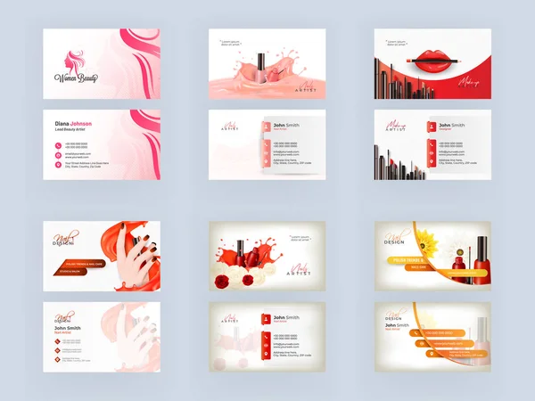 Front and Back View of Business Card or Visiting Card Set for Wo — ストックベクタ