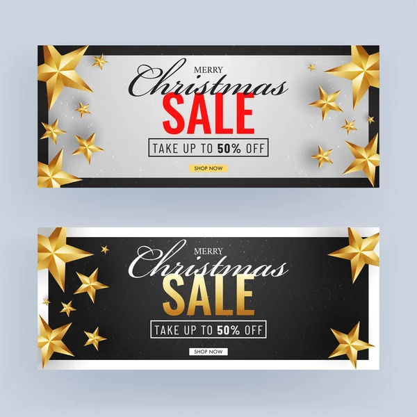Schwarz-weiß Verkauf Header oder Banner-Design mit Gold verziert — Stockvektor