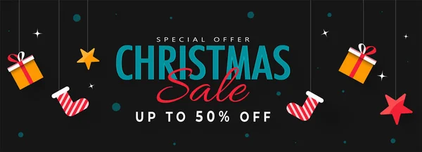 Up TO 50% Discount Offer for Merry Christmas Banner Design with — 스톡 벡터