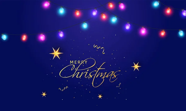 Golden Merry Christmas Calligraphy Font Text with Stars and Conf — Stockový vektor