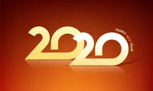 Żółty tekst 2020 na błyszczący pomarańczowy i brązowy tło dla Happy — Wektor stockowy