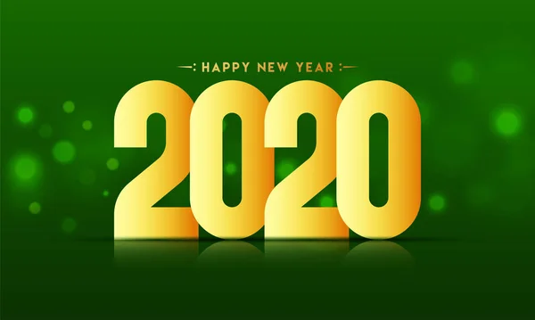 Golden Happy New Year 2020 Texto sobre fondo desenfoque Bokeh verde . — Vector de stock