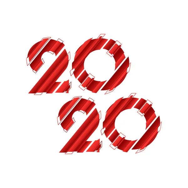 Red Paper Cut Style 2020 Tekst op witte achtergrond. — Stockvector