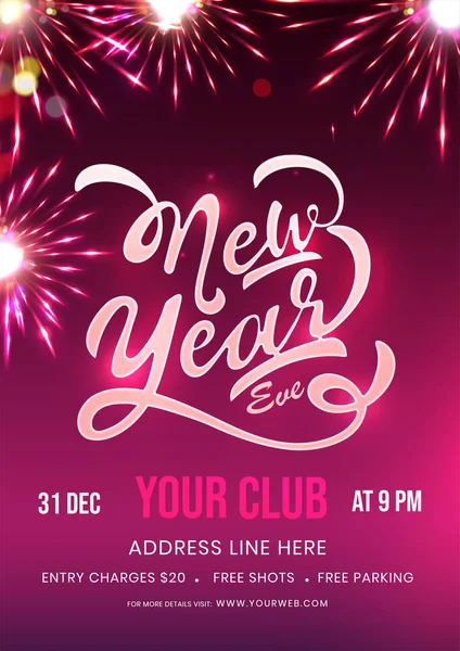 New Year EVE Template or Flyer Design with Event Details and Fir — Stock Vector