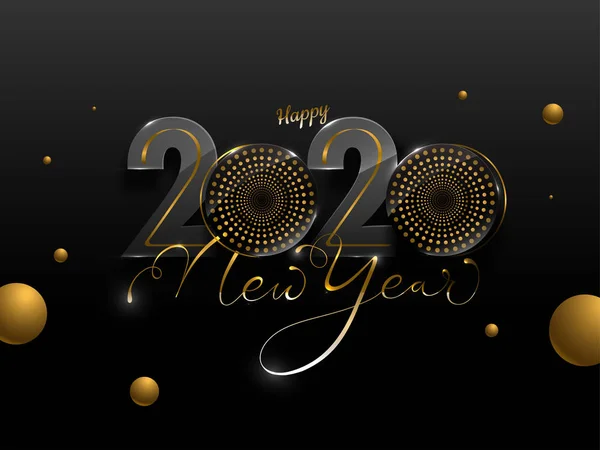 Happy New Year 2020 Text with Woofer 's and Golden Circles Decora — стоковый вектор