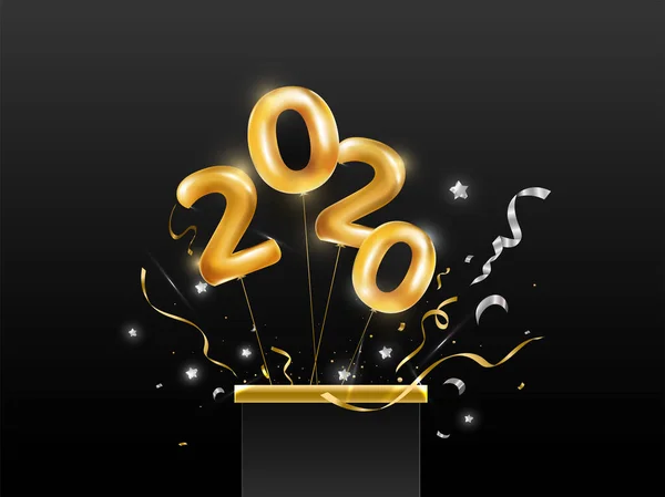 Flyg Golden Balloon Antal 2020 Från Överraskning Gift Box med — Stock vektor
