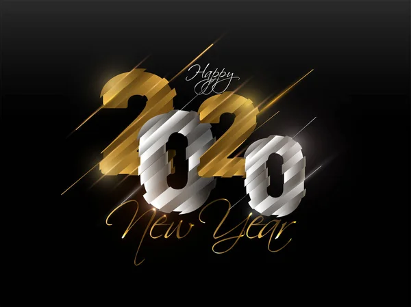 Pixel style Golden and Silver 2020 Text on Black Background for — 图库矢量图片