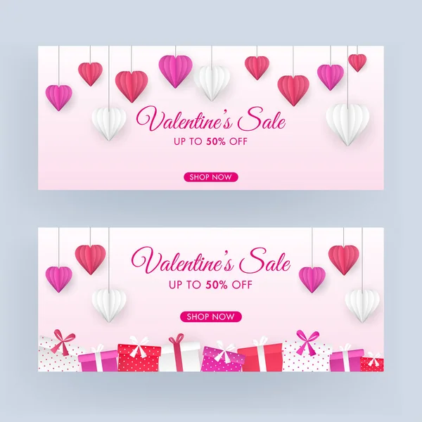 Valentine's Day Sale Header or Banner Design Set with 50% Discou — Stock Vector