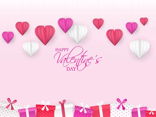 Happy Valentine's Day Celebration Concept with Hanging Paper Cut — Stock Vector