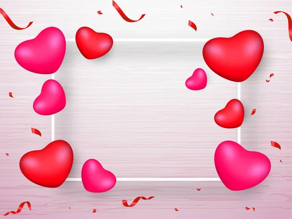Rosa och röda realistiska hjärtan och konfeti band dekorerad på W — Stock vektor