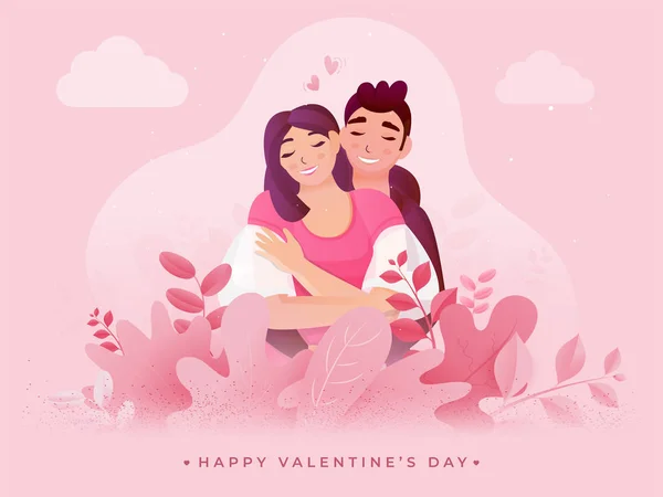 Loving Couple Character Sitting on Pink Nature View Background f — Stock Vector