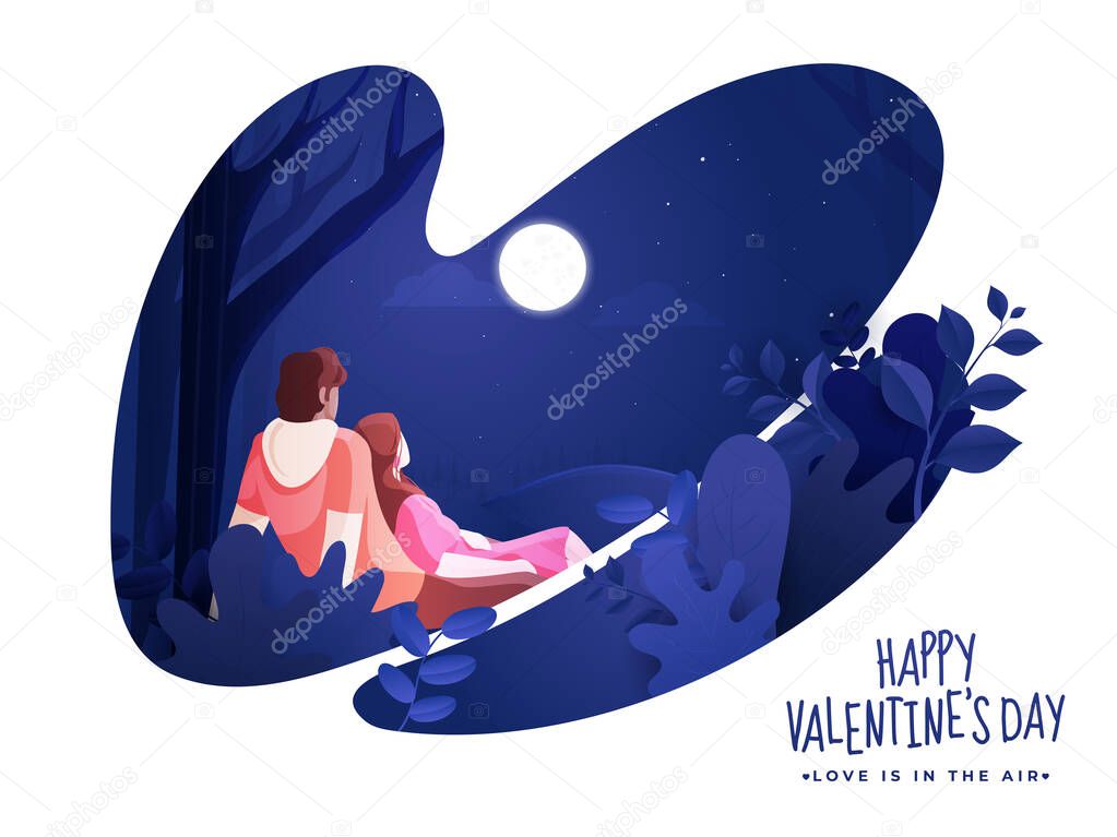 Paper Cut Nature Night Scene Background with Loving Couple Chara