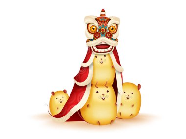 Beyaz Arkaplanda Fare Giyen Ejderha Kostümü.