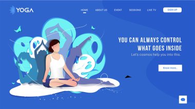 Doğada farklı pozlarda yoga yapan kadınlar mavi arka gruplaşır.