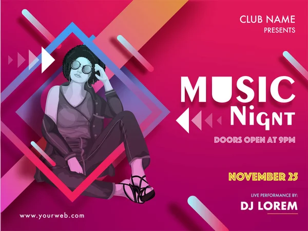 Muziek Night party uitnodiging of advertentie poster ontwerp met moderne u — Stockvector