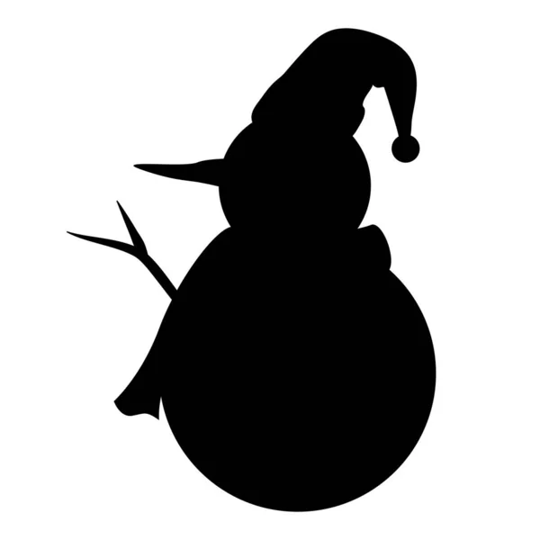 Silhouette de bonhomme de neige portant chapeau et écharpe sur fond blanc . — Image vectorielle