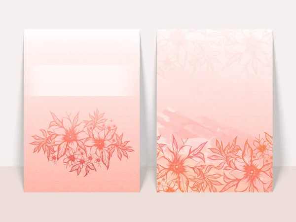 Fundo de textura de papel rosa com esboço de flores e folhas —  Vetores de Stock