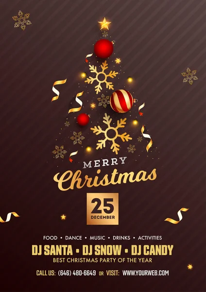 Frohe Weihnachten Party Flyer Design mit kreativen Weihnachtsbaum gemacht — Stockvektor