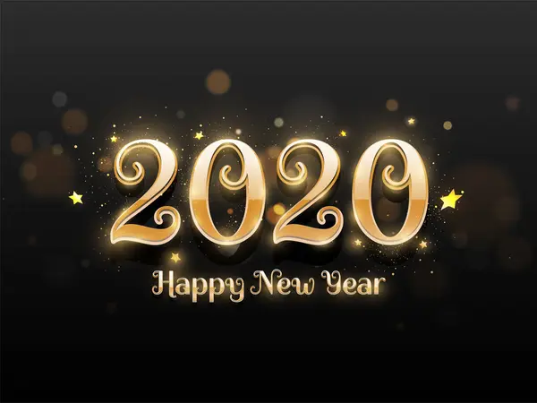 Brillante testo d'oro del 2020 Felice anno nuovo decorato con stelle su — Vettoriale Stock