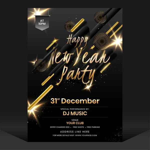 New Year Party Flyer Design with Woofer's and Lighting Effect on — Stock Vector